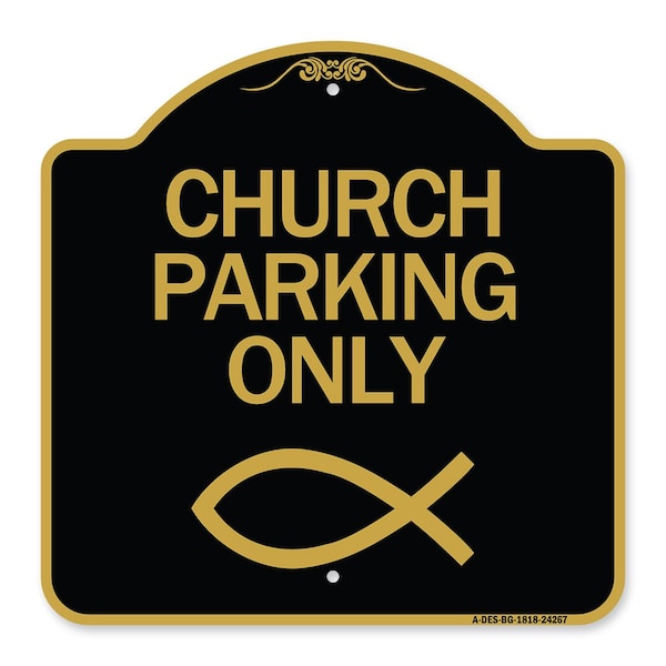 Signmission Designer Series Church Parking, Black & Gold Aluminum Architectural Sign, 18" x 18", BG-1818-24267 A-DES-BG-1818-24267 - main